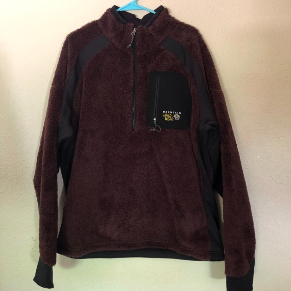 XL Mountain Hardwear Monkey Man Jacket 1/2 Zip Fleece - Brown with Black Trim